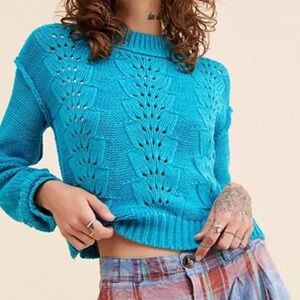 Free people teal knit retro vibes Women's Blue Knit Sweater